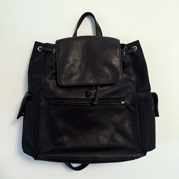 Fossil Handbags - Fossil Black Leather/Nylon Shoulder Bag Backpack